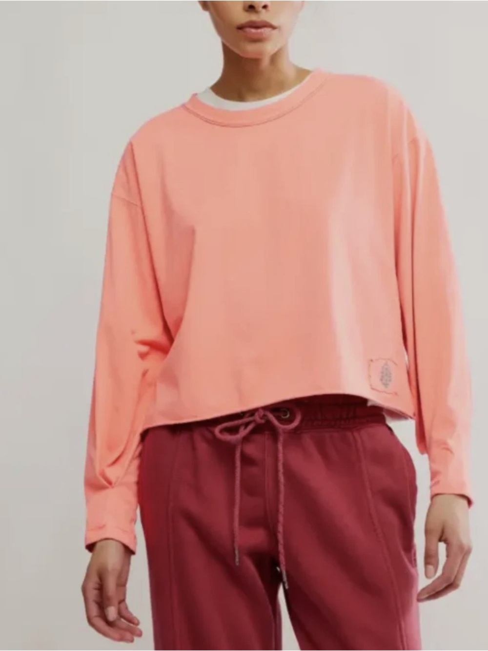 FREE PEOPLE x FP MOVEMENT WASHED CORAL LONG SLEEVE INSPIRE LAYER TOP TEE LARGE